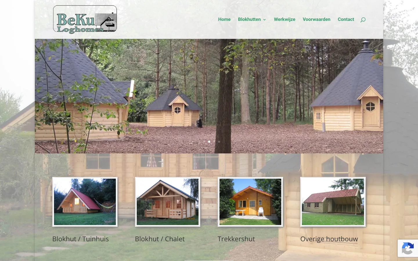 Website BeKu Loghomes, blokhutten en tuinhuizen