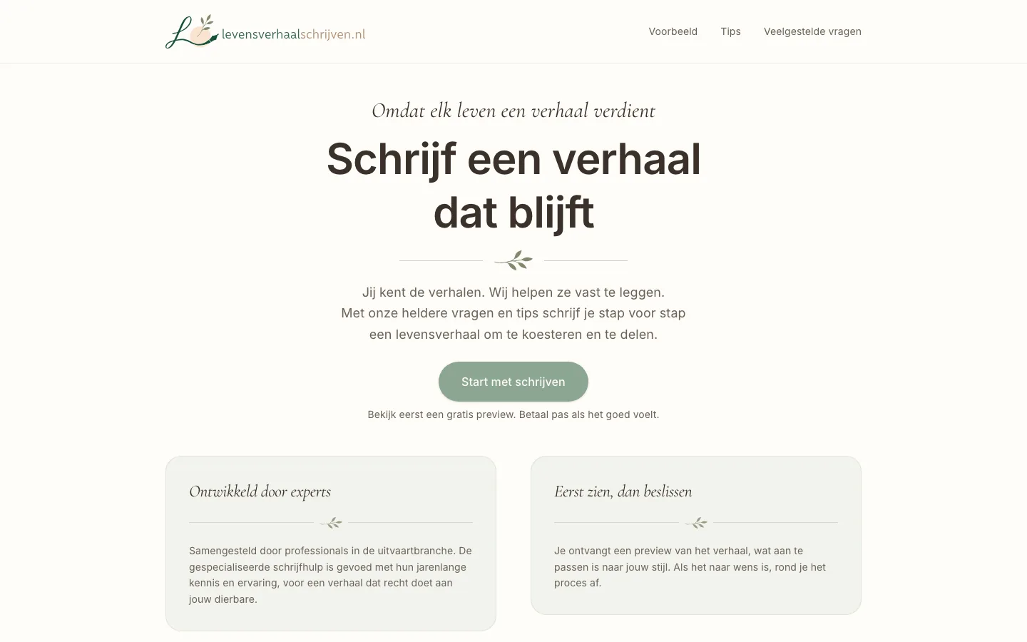 Website Levensverhaalschrijven.nl, AI-schrijfhulp voor een uitvaart