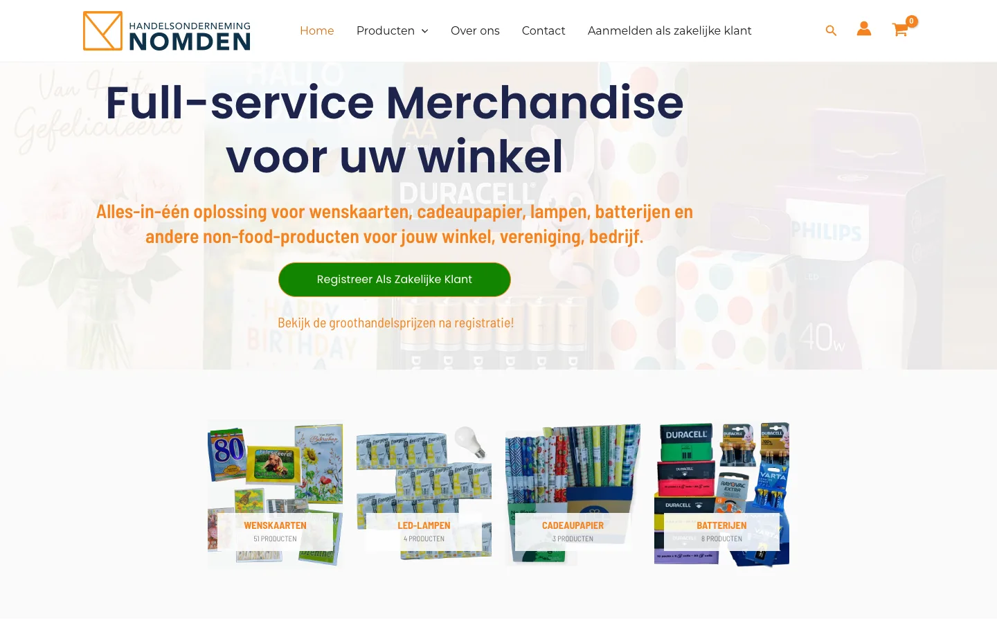 Webshop Handelsonderneming Nomden, merchandise voor winkels