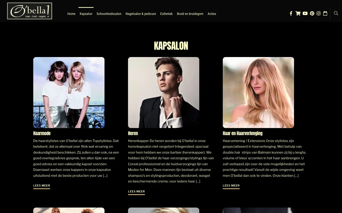 Website O'bella, kapsalon en schoonheidssalon