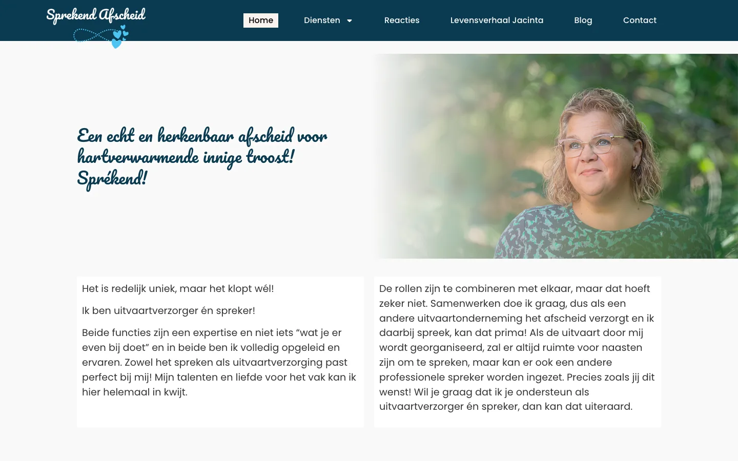 Website Sprekend Afscheid, uitvaartverzorger en spreker